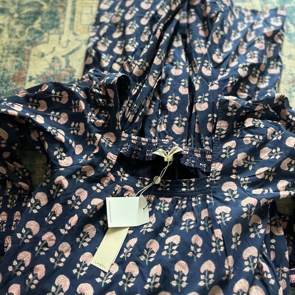 NWT Ophelia & Indigo Lulu Dress Navy Hydrangea Block Print - Picture 8 of 9